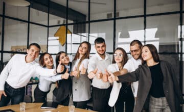 group people working out business plan office
