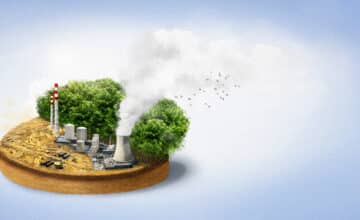 view power plant emitting co2 near forest