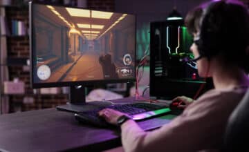 young gamer having fun with action video games competition playing online game championship caucasian woman enjoying rpg play tournament live stream gaming modern computer