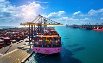 aerial view cargo ship cargo container harbor