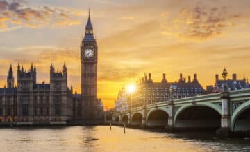 big ben westminster bridge sunset london uk