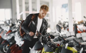 man choosed motorcycles moto shop guy black jacket
