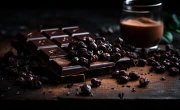 dark chocolate stack rustic wood table generative ai