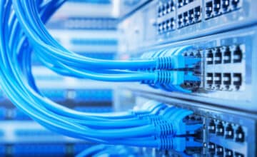 LAN signals being transmitted to a server through an ethernet cable